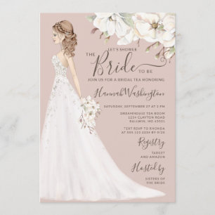 Mauve Magnolia Bride i Glitter Gown Möhippa Tea Inbjudningar
