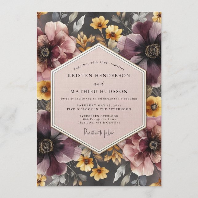 Mauve & Marigold Dyster Bröllopsdag Inbjudningar (Framsida)