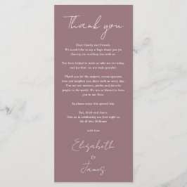 Mauve Minimalist Bröllop Tack Place Card Meny