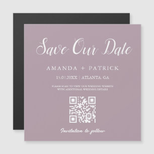 Mauve Minimalist QR Code Spara datum magneter