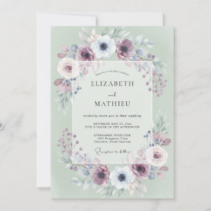 Mauve Mint Anemone Bröllop Inbjudningar