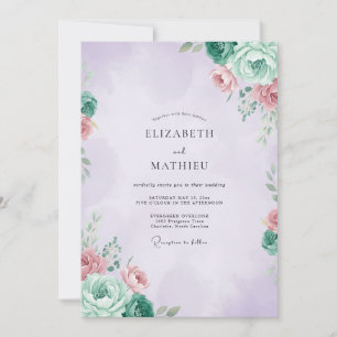 Mauve Mint Ranunculus Eucalyptus Bröllop Inbjudningar