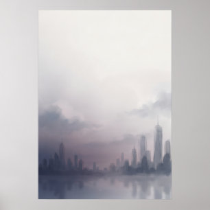 Mauve Mist Stadssilhuett Vattenfärg Poster