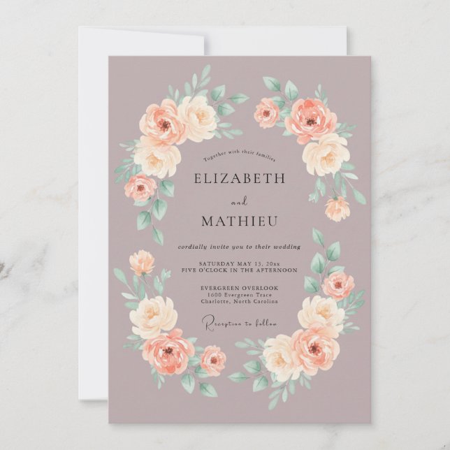 Mauve Mjuk Rosa Akvarell Bröllop Inbjudningar (Framsida)