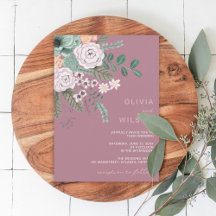 Mauve Modern blommigt eucalyptus Bröllopbjudan