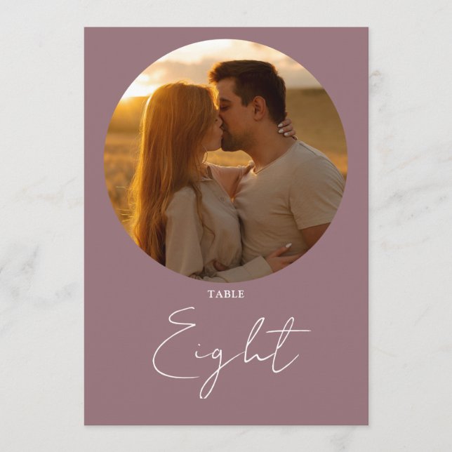 Mauve Modern Minimalist Script-Bordsnummer Inbjudningar (Framsida)