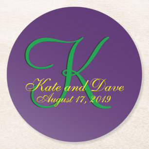 Mauve Monogram Lila Fab Round Papper Underlägg Rund