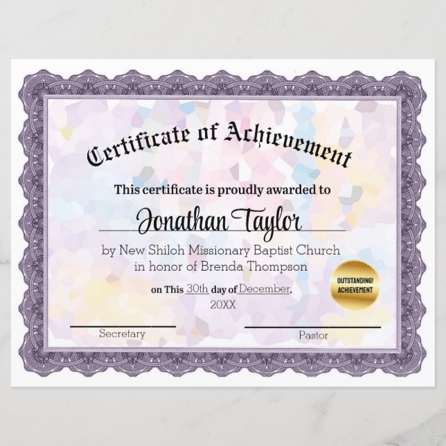 Mauve Mosaic Certifikat för prestation (Framsida)