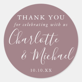 Mauve Namnteckning Wedding Favor Tack Runt Klistermärke