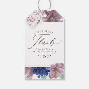 Mauve Navy Blåa blommor Elegant Tack Presentetikett