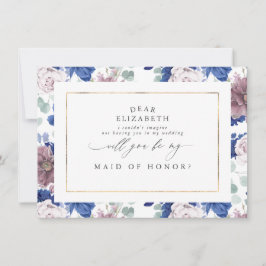 Mauve Navy Blue Blommigt Bridesmaid Maid of honor Inbjudningar