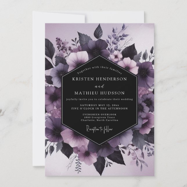 Mauve Nocturnal Flora Wedding Inbjudningar (Framsida)