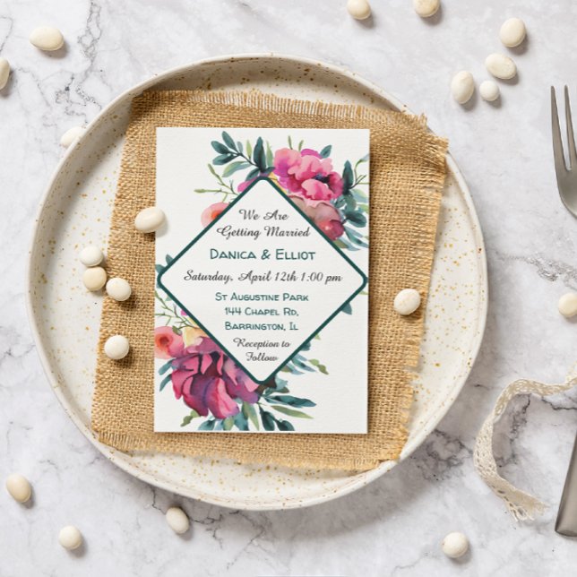 Mauve och Burgundy Blommigt Bröllop Inbjudningar (Skapare uppladdad)