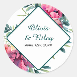 Mauve och Burgundy Blommigt Bröllop OSA Runt Klistermärke
