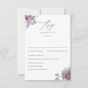 Mauve och dammig blå blomsterbröllop RSVP OSA Kort