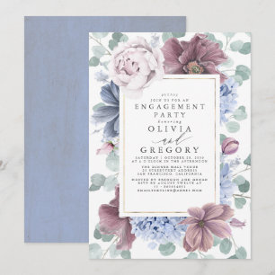 Mauve och Dusty Blåa blommor Förlovningsfest Inbjudningar