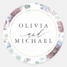 Mauve och Dusty Blue Blommigt Bröllop Seal