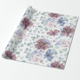 Mauve och Dusty Blue Botanical Blommigt Elegant Presentpapper