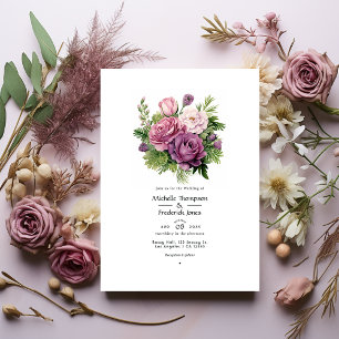 Mauve och Gräs Grönt Blommigt, sommartid, Bröllop Inbjudningar
