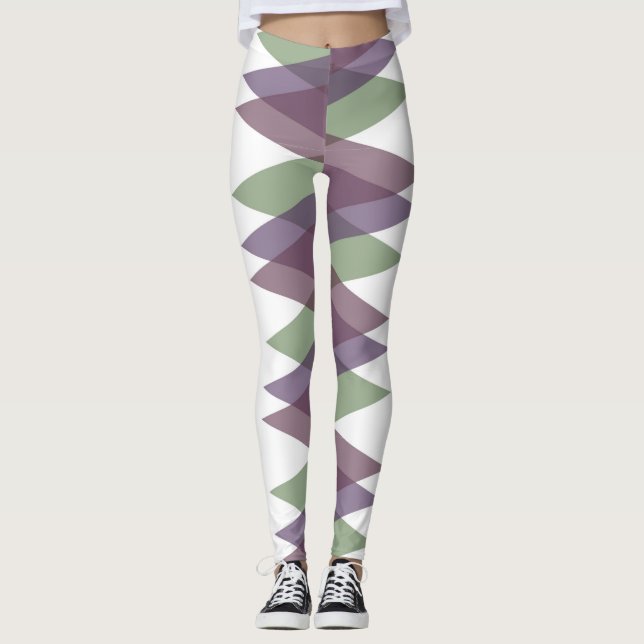 Mauve och grönt trianglar leggings (Framsida)