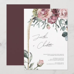 Mauve och Guld Arch Foliage Bröllop Inbjudningar