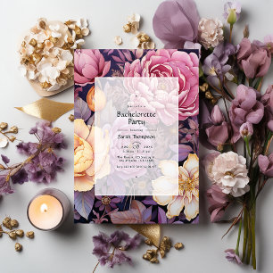 Mauve och guld Blommig möhippa Inbjudningar