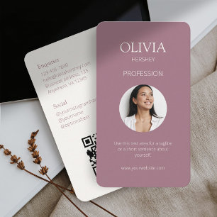 Mauve och Ivory Photo Social QR-kod Visitkort