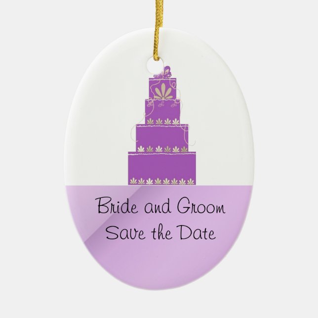 Mauve och Lila Bröllop Cake Design Julgransprydnad Keramik (Framsidan)