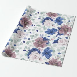 Mauve och Navy Blue Botanical Blommigt Elegant Presentpapper