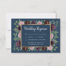 Mauve och Navy Blue Guld Plum Bröllop OSA Card Kort