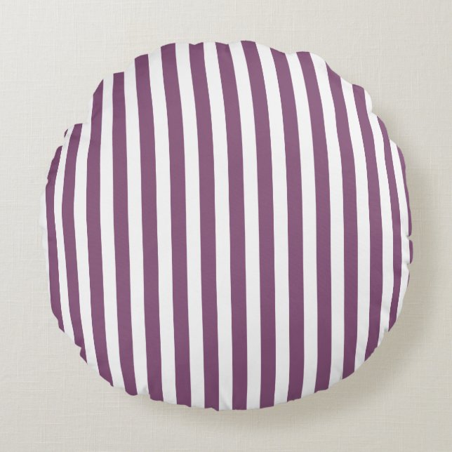 Mauve och white candy rand rund kudde (Framsidan)
