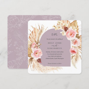Mauve Pampas Grass Boho Blommigt Square Bröllop Inbjudningar