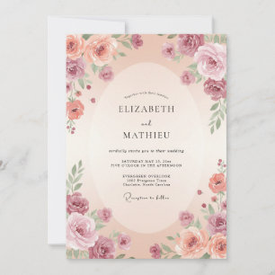 Mauve Peach Blommig Omfamning Bröllop Inbjudningar