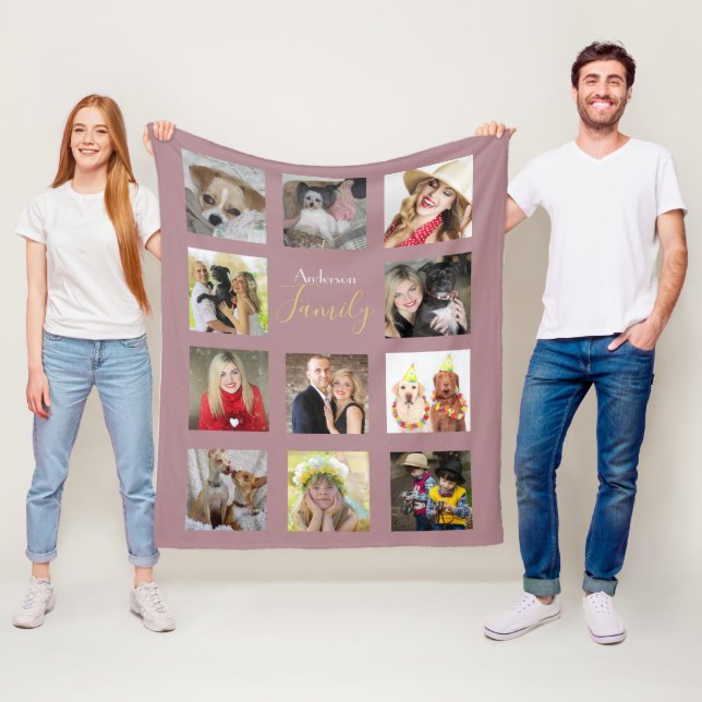 Mauve Photo Blanket Collage Instagram Fleecefilt (På plats)