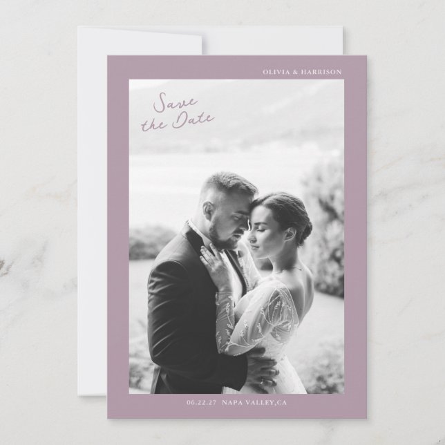 Mauve Photo Wedding Save the Date Card Inbjudningar (Framsida)
