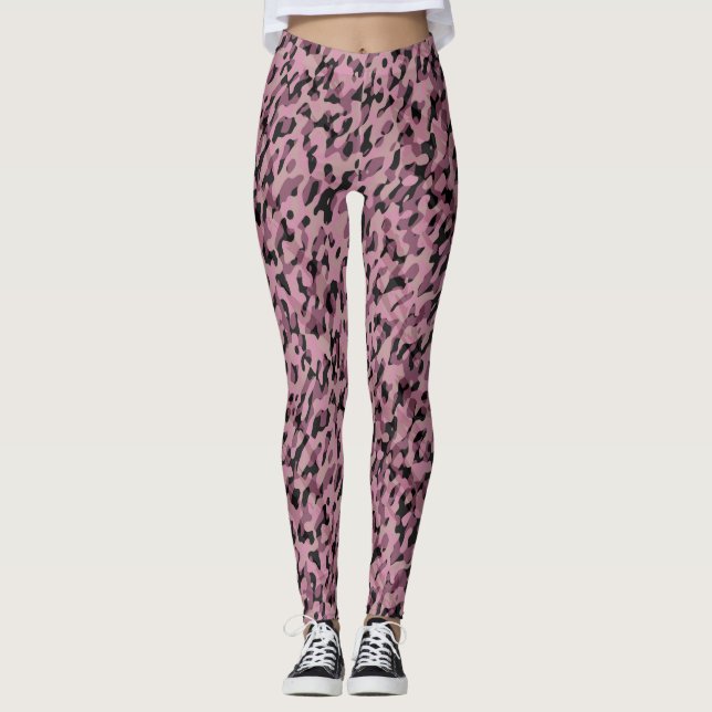 Mauve pink and Charcoal Camo abstract Leggings (Framsida)