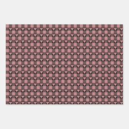 Mauve Pink Black Buffalo Heart Plaid