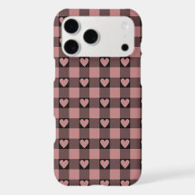 Mauve Pink Black Buffalo Heart Plaid Phone Case