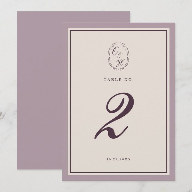 Mauve Plommon Bröllops Bordnummer Inbjudningar (Fram/baksida)