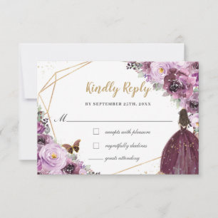 Mauve Plum Lila Blommigt Quinceañera Princess OSA Kort