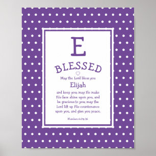 Mauve Polka Dot Namn Blessing Nursery Poster