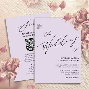 Mauve QR-kod allt i ett Elegant-skript Bröllop Inbjudningar