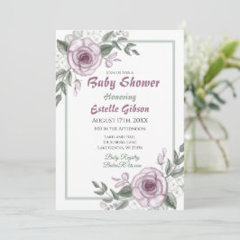 Mauve Ro Girl Blommigt Baby Shower Inbjudningar