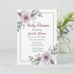 Mauve Ro Girl Blommigt Baby Shower Inbjudningar