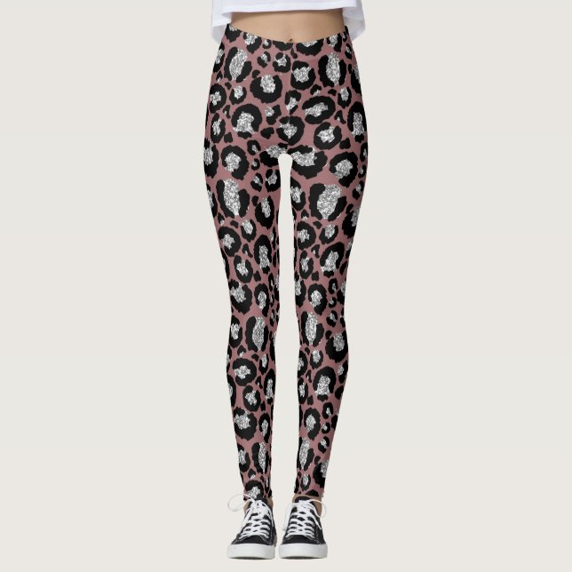 Mauve/Ro Women's Leopard Animal Print Leggings (Framsida)