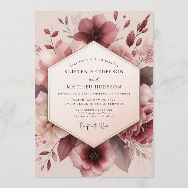 Mauve Romantic Bloom Wedding Inbjudningar (Framsida)