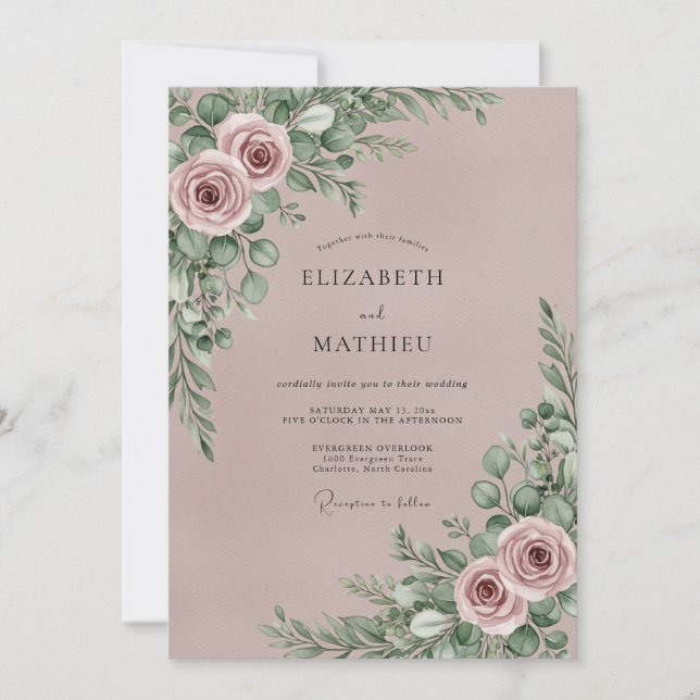 Mauve Romantic Botanical Wedding Inbjudningar (Framsida)