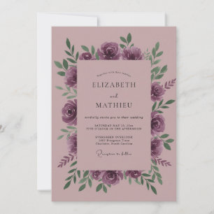 Mauve Romantiskt Blommigt Virvelbröllop Inbjudningar