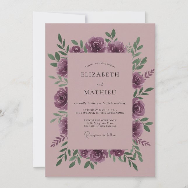 Mauve Romantiskt Blommigt Virvelbröllop Inbjudningar (Framsida)