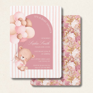 Mauve Rosa Balloons, Rand Bloom Baby Shower Inbjudningar